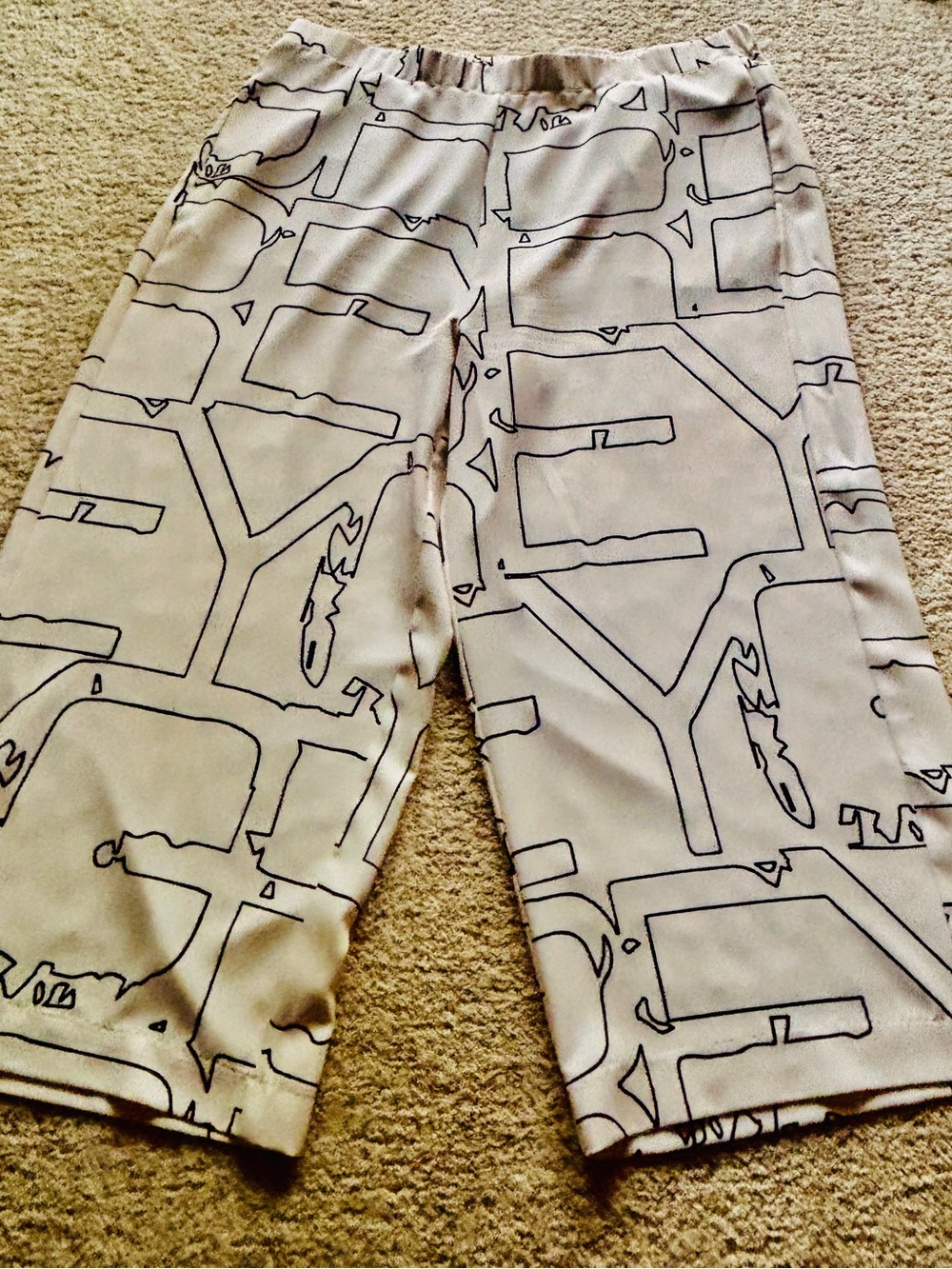 Light Cream Graphic Print Wide-Leg Pants